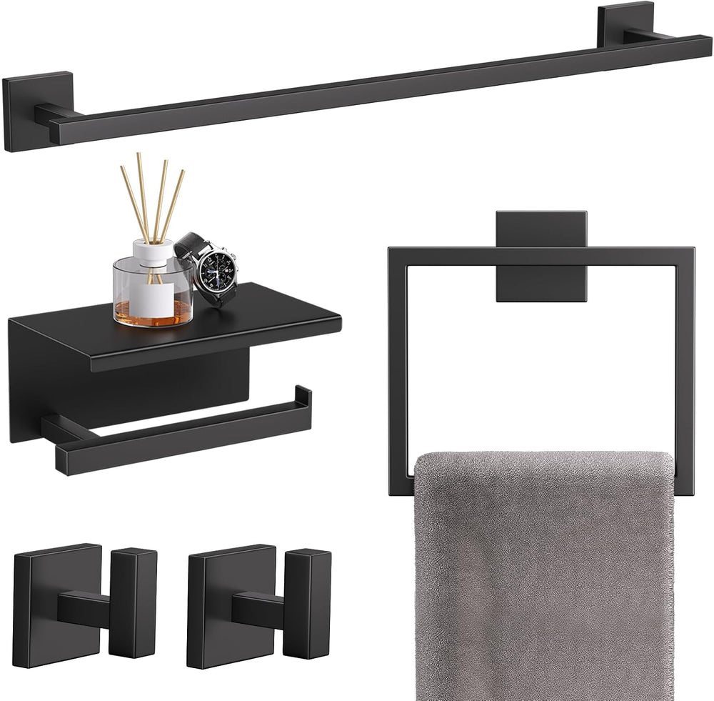 TQKAG 5-Pieces Matte Black Bathroom Hardware Accessories Set 23.6" SUS30...