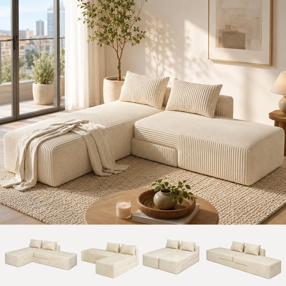 EROMMY 89" Boneless Sectional Couch, 4-in-1 Convertible Cloud Couch with...