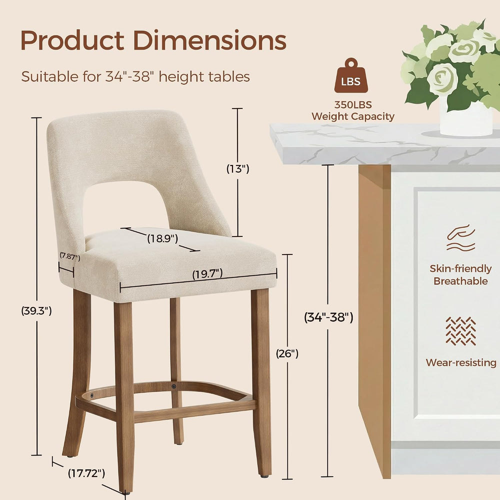 UVV Bar Stools Set of 3, Upholstered Counter Height Bar Stools, Modern Counte...