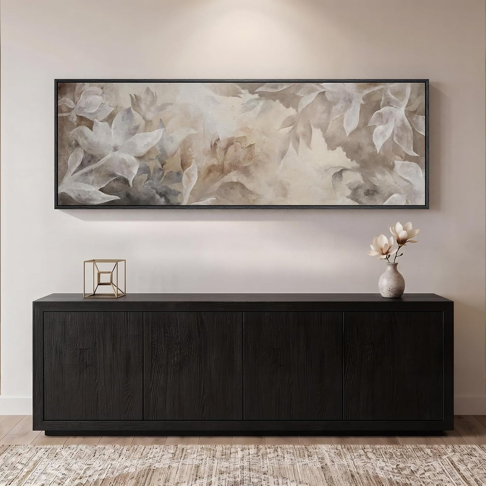 Large Framed Abstract Floral Wall Art for Living Room, Horizontal 60x20 In