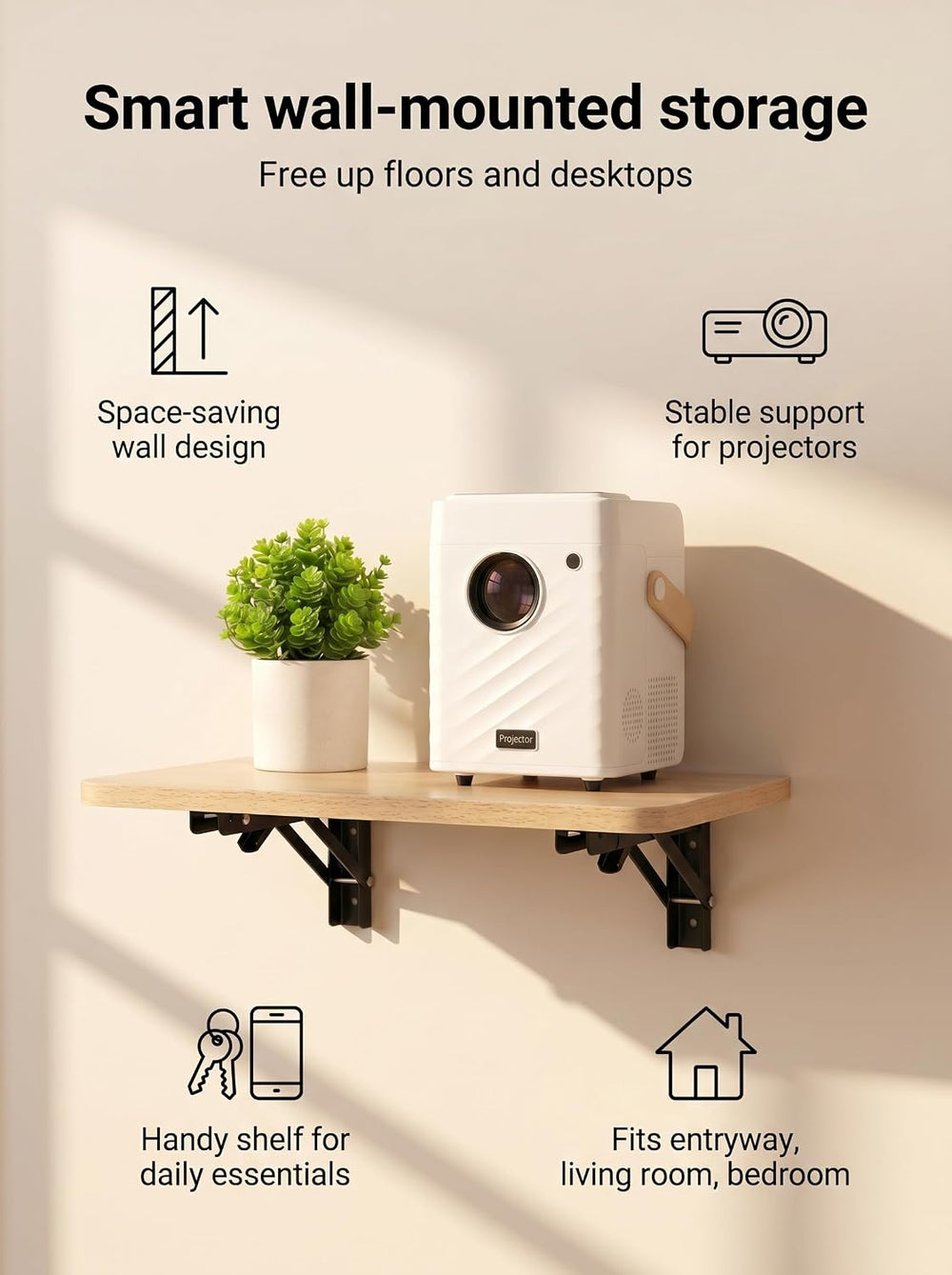 15.7" Floating Wall Shelf, Heavy-Duty Foldable with Bracket