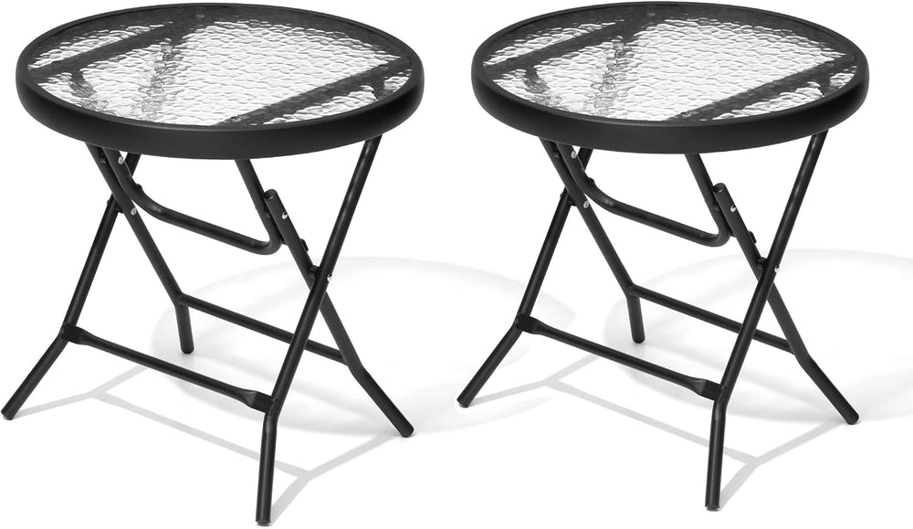 Outdoor Side Table, Small Patio End Table Set of 2, Black