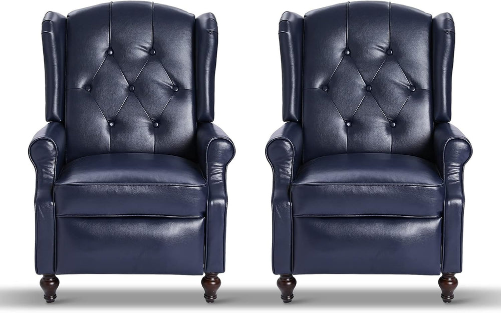 Wingback Chair, Push Back Recliner Armchair, Navy Blue, Pair
