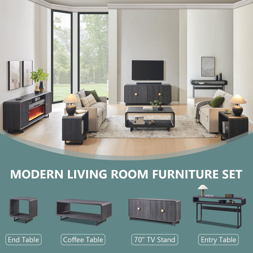 IFGET 48" Modern Coffee Table, 2-Tier Curved Center Table, Dark Grey