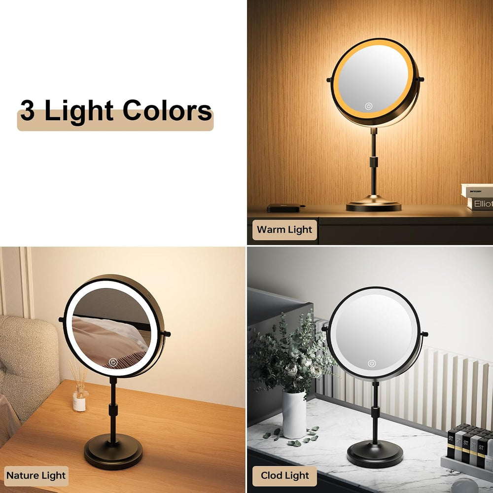 9" Tall Lighted Makeup Mirror with Lights and 1X 20x Magnification, Black
