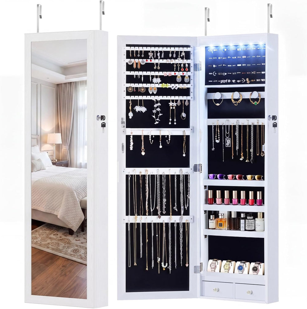 DUMOS Jewelry Organizer Mirror, 6 LEDs Jewelry Armoire Cabinet, 47.2 Inch