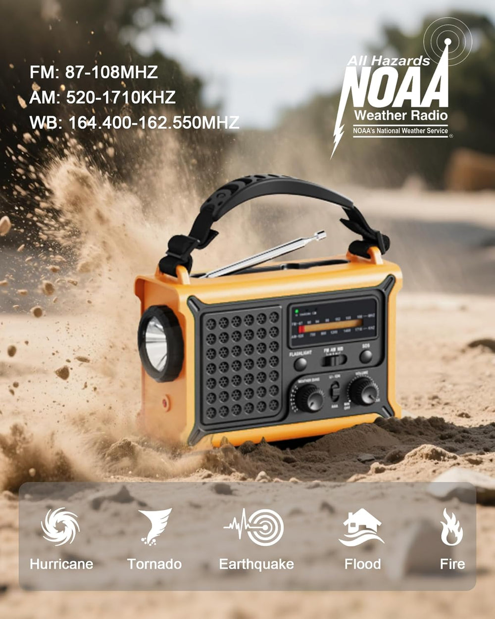 Emergency Weather Radio with Large Solar Panel, Efficient Hand Crank