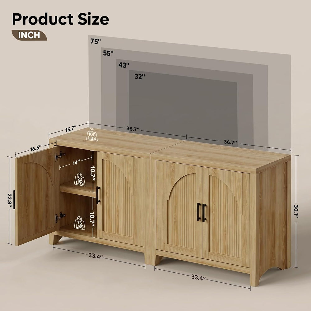 Bestier 73" Fluted Sideboard Buffet Cabinet with Storage, Natural Oak