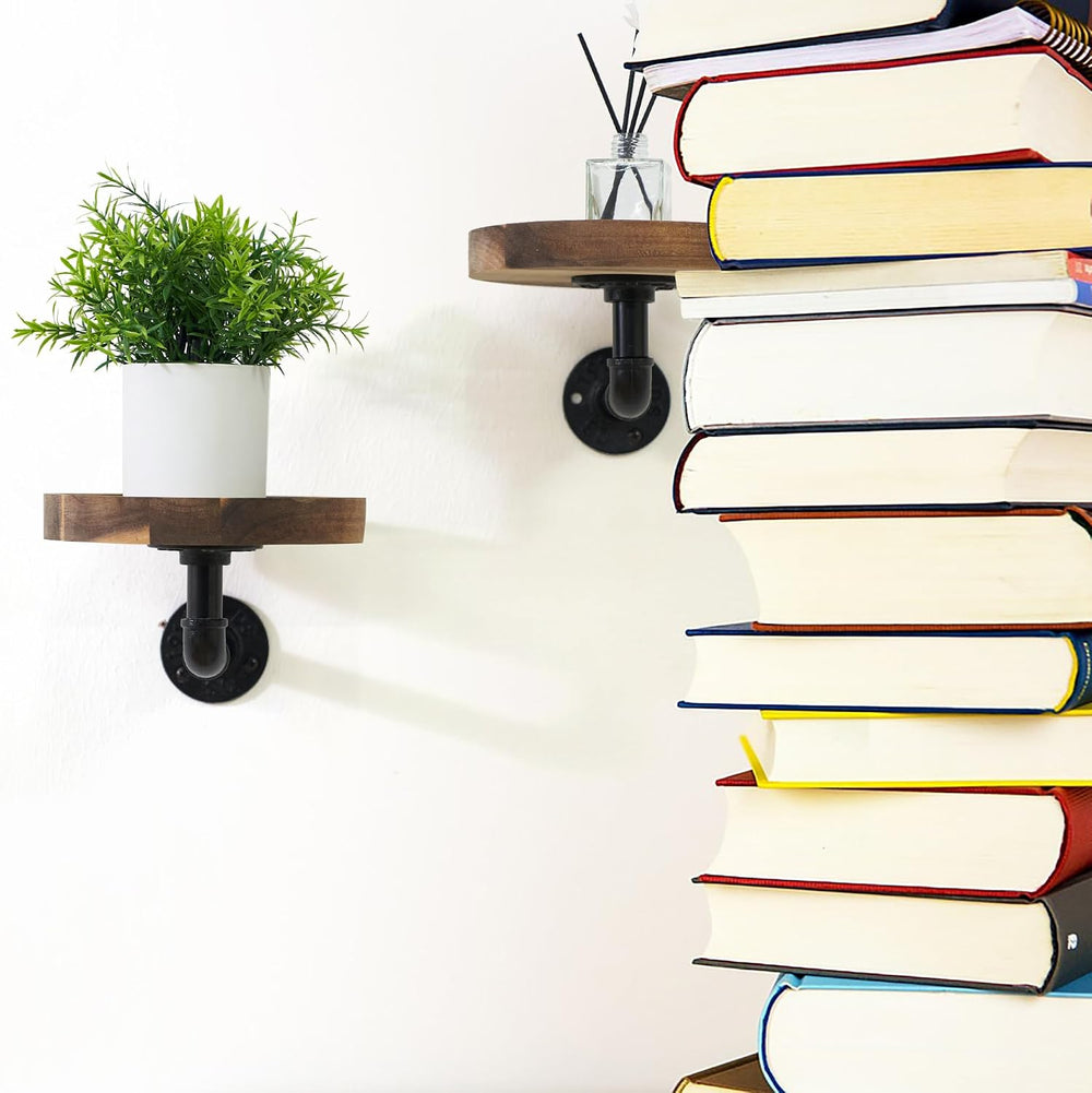 Round Wooden Floating Shelves Wall Mounted (Set of 2). Made of Acacia Wood. I...