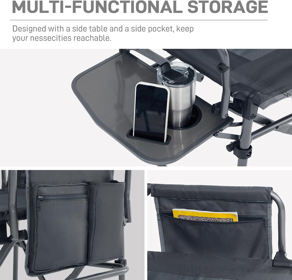 EVER ADVANCED Camping Directors' Chair with Side Table, Portable Folding ...