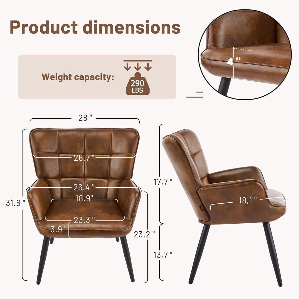 Furniliving PU Leather Armchair, Modern Mid Century Accent Chair with Backres...
