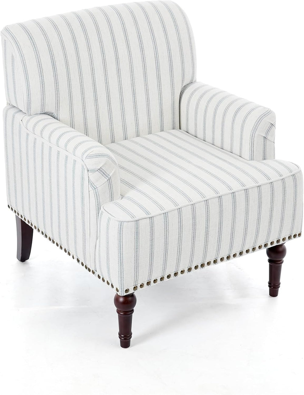 Pinstripe Accent Chairs Set of 2, Fabric Armchair, Light Blue