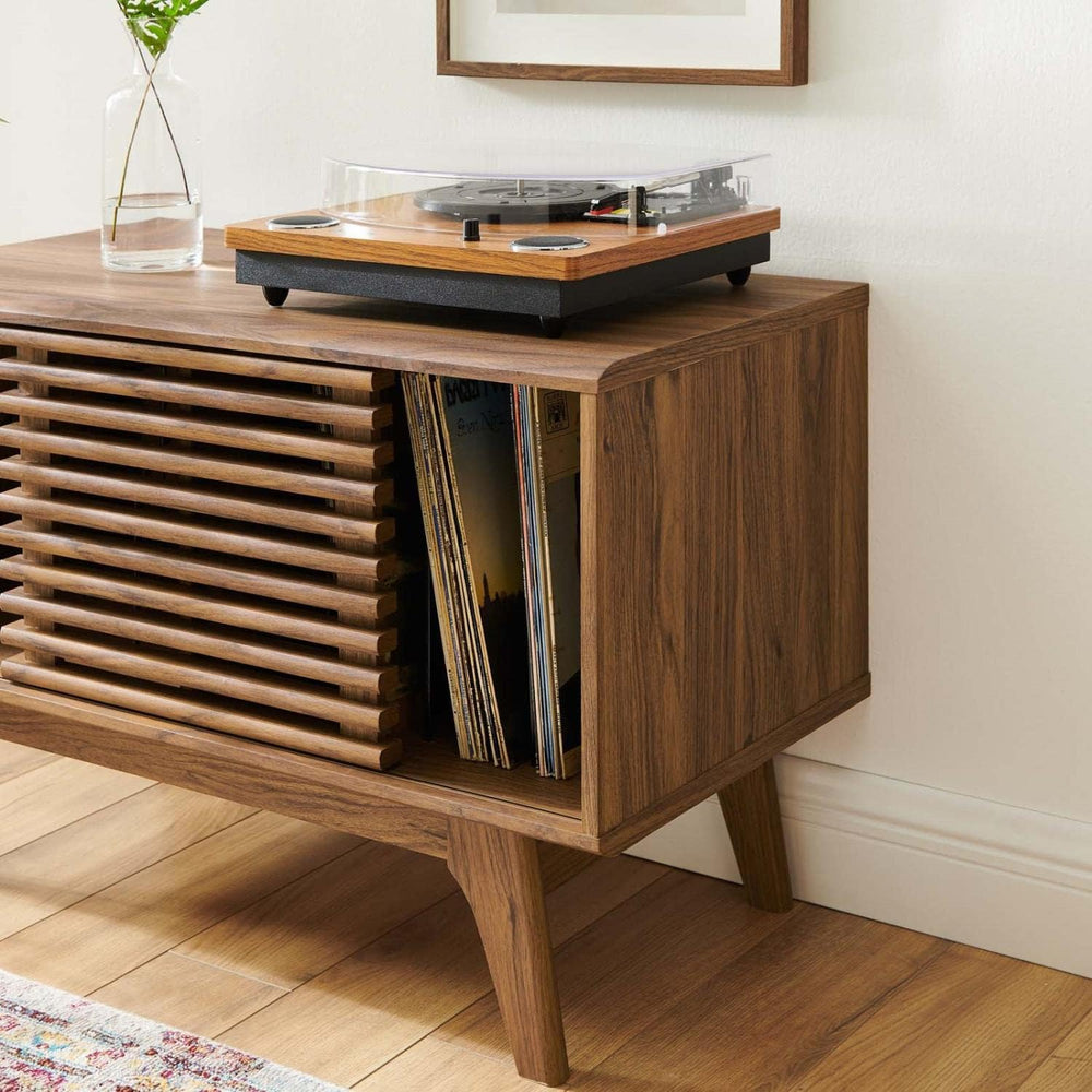 Modway Render Mid-Century Modern 37" Vinyl Record Display Stand in Walnut