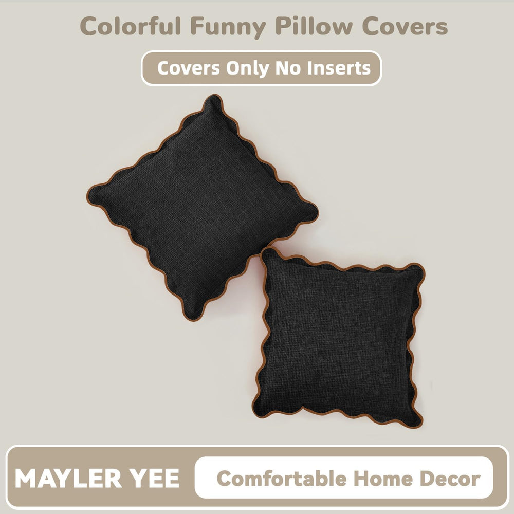 Scalloped Throw Pillow Covers (Black & Brown, 24x24 Inch)
