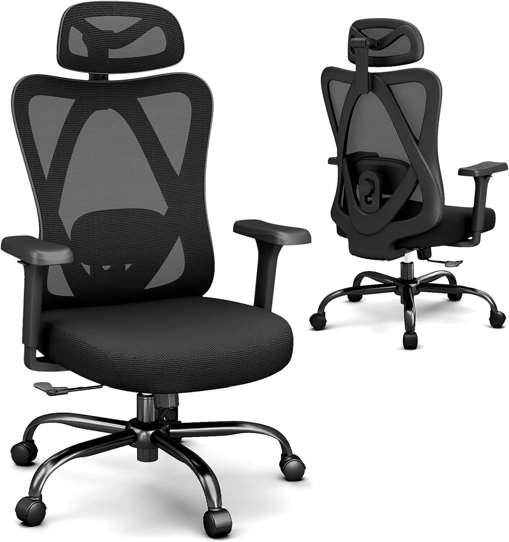 Mesh Office Chair with Headrest, Lumbar Support, 3D Arms, Wide Seat