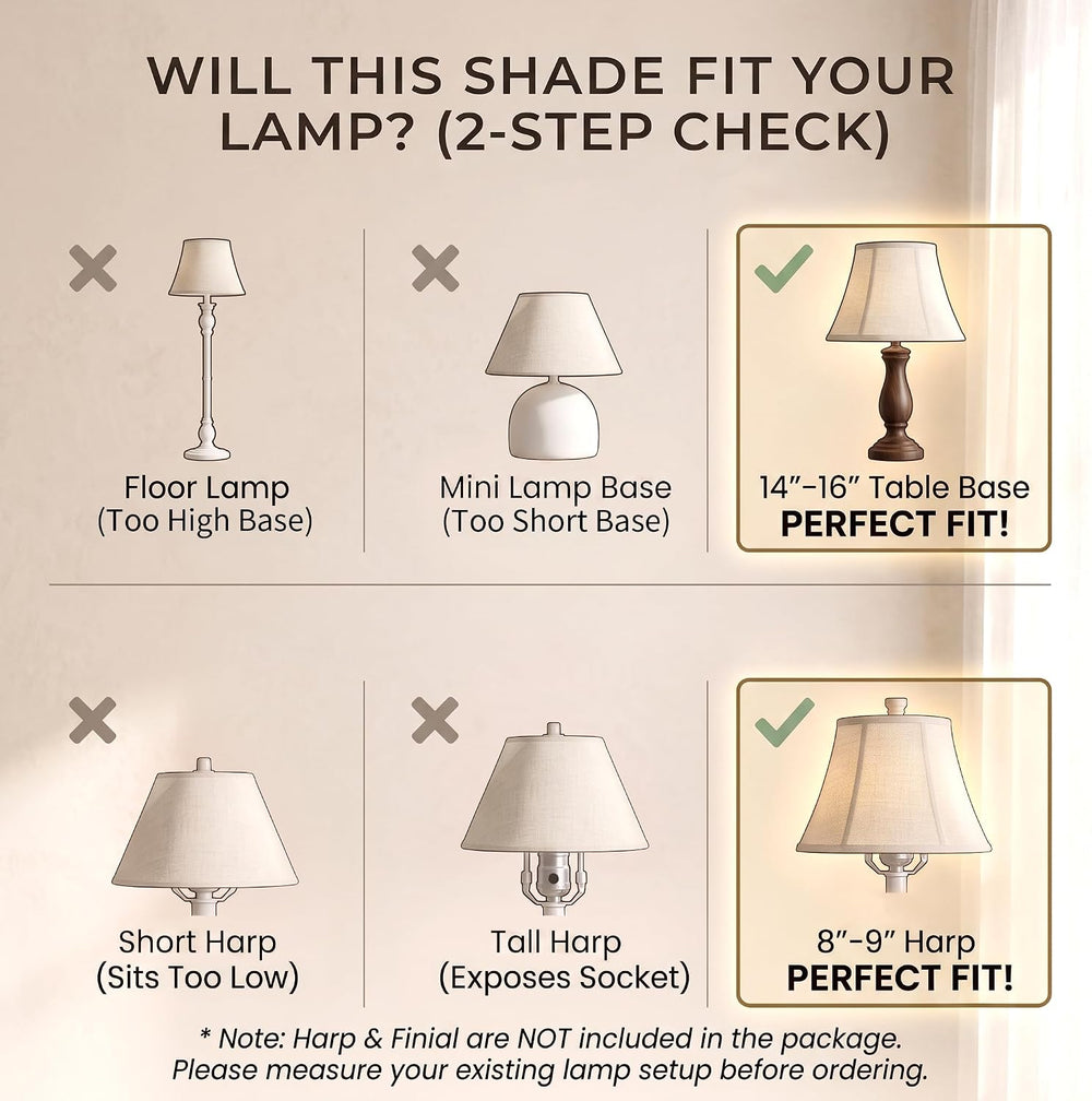 White Bell Lamp Shades Set of 2, 6.7" Top x 13" Bottom x 10" H...