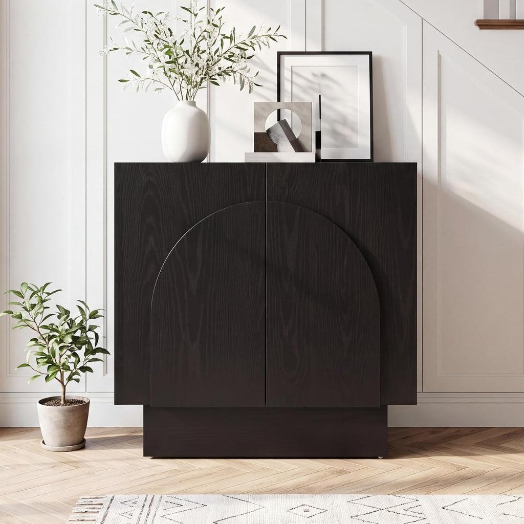 Ya-Home Black Sideboard Buffet Cabinet with Storage, 31.5” Modern Sideboard Cabinet with Arched Doors & Shelf, Farmhouse Accent TV Station Media Console Credenaza for Living Room Entryway