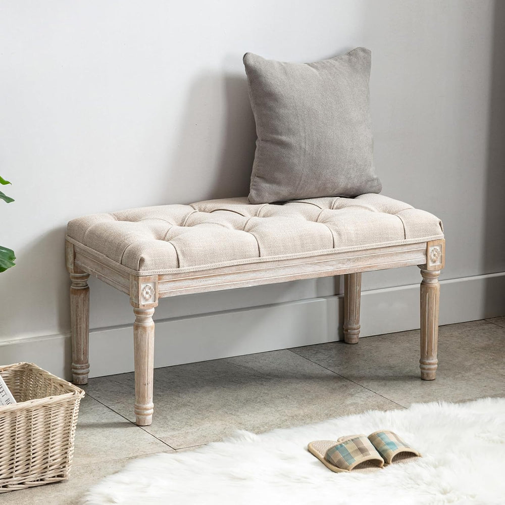 Kmax Tufted Entryway Bench, Upholstered Rustic Ottoman Bench, 31.5" x 15...