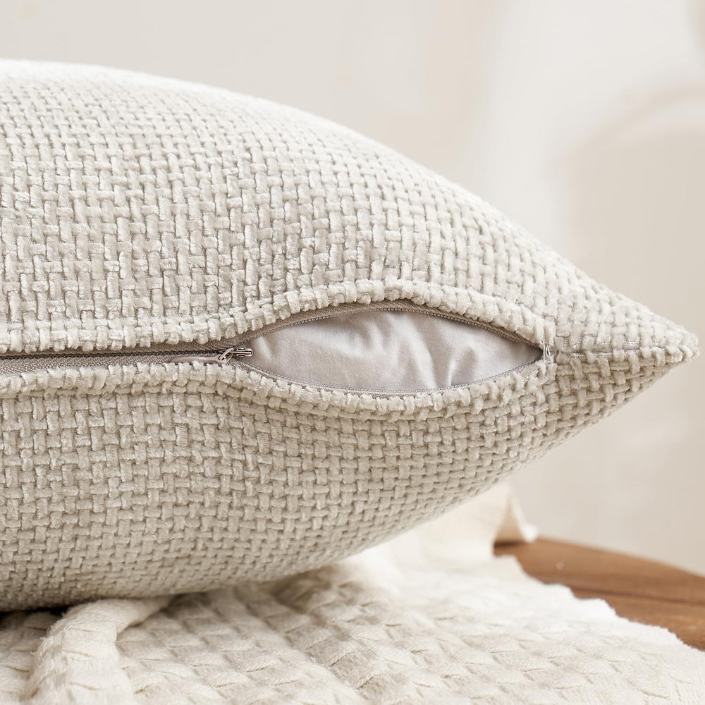 MIULEE Decorative Chenille Pillow Covers Neutral Beige 18x18 Pack of 4