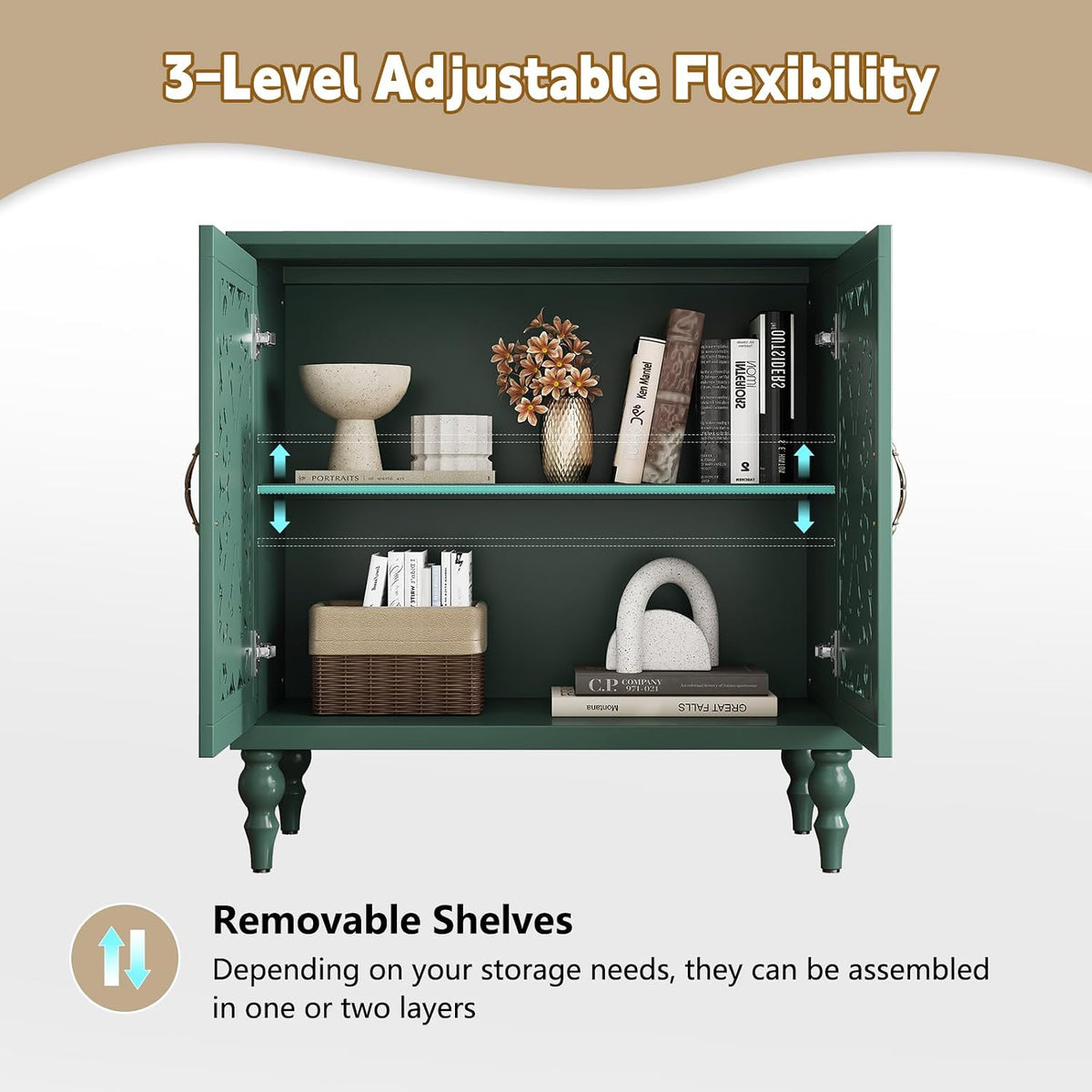ARTPOWER Vintage Accent Cabinet with 2 Doors, Credenza for Living Room