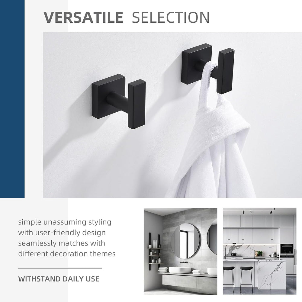 Angle Simple Towel Hooks Matte Black, Robe Hand Towel Holder, 4 Pack