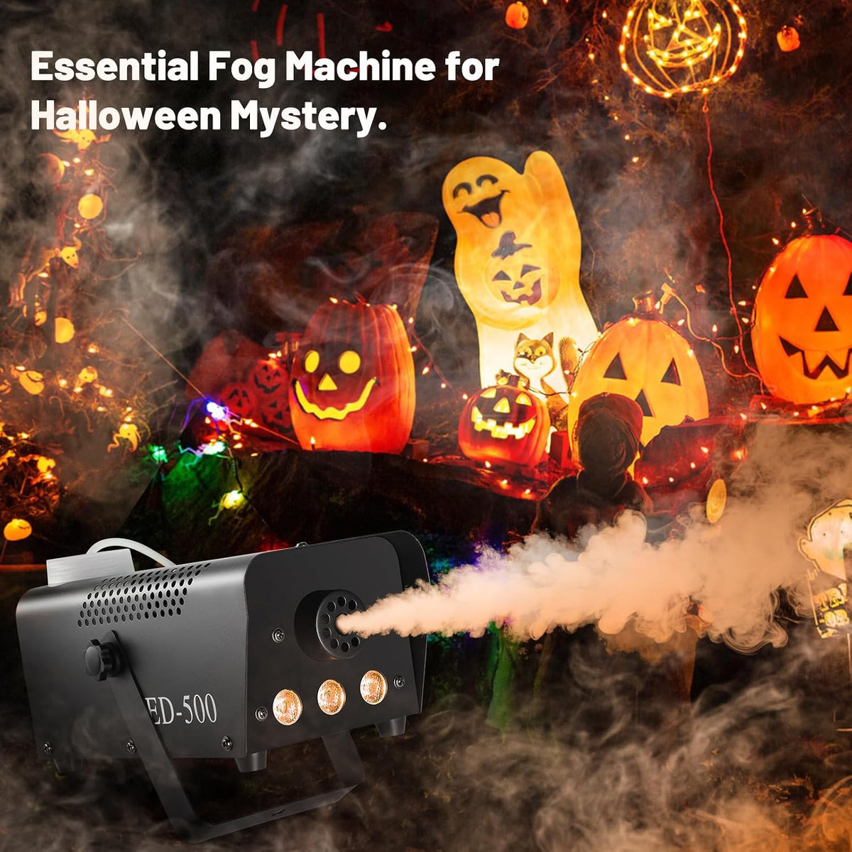 Fog Machine 500W with 14 Color RGB LED Lights and Auto Mode, 2000CFM Smoke Machine Fog with Wireless Remote Control for Parties Indoor Outdoor Wedding DJ Stage Halloween, Black
