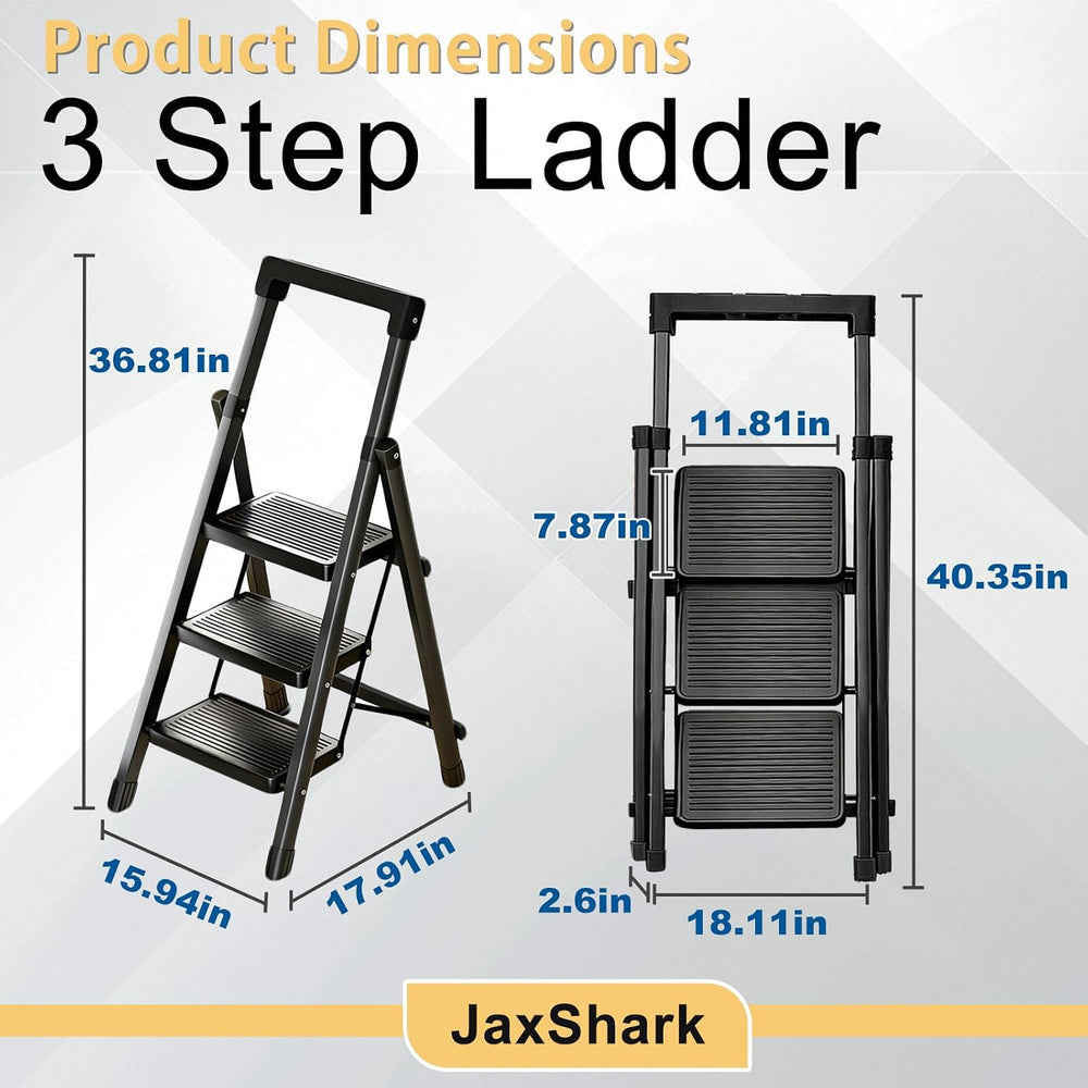 3 Step Ladder with Handrail Folding Step Stool with Tool Tray