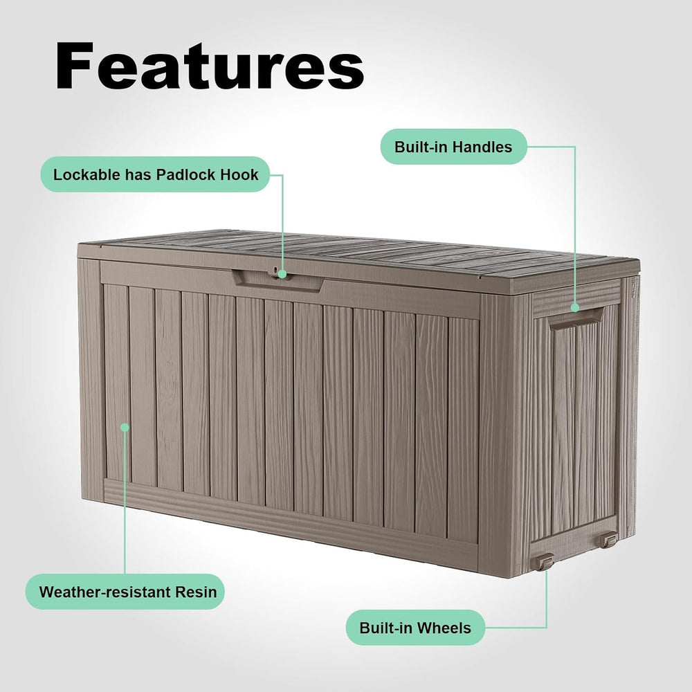 150 Gallon Lockable Resin Deck Box, Waterproof Outdoor Storage Container for ...