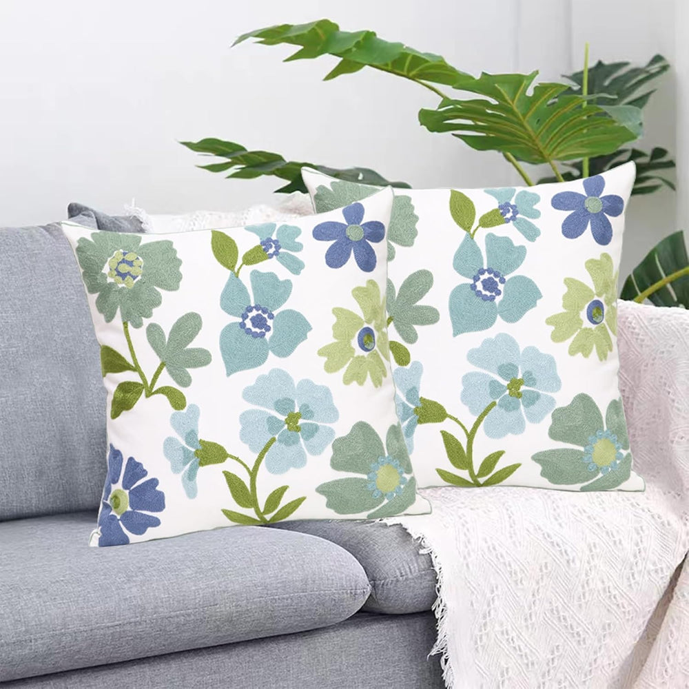 Pack of 2 Embroidered Decorative Throw Pillow Cover 18x18 Inch Farmhouse Flor...