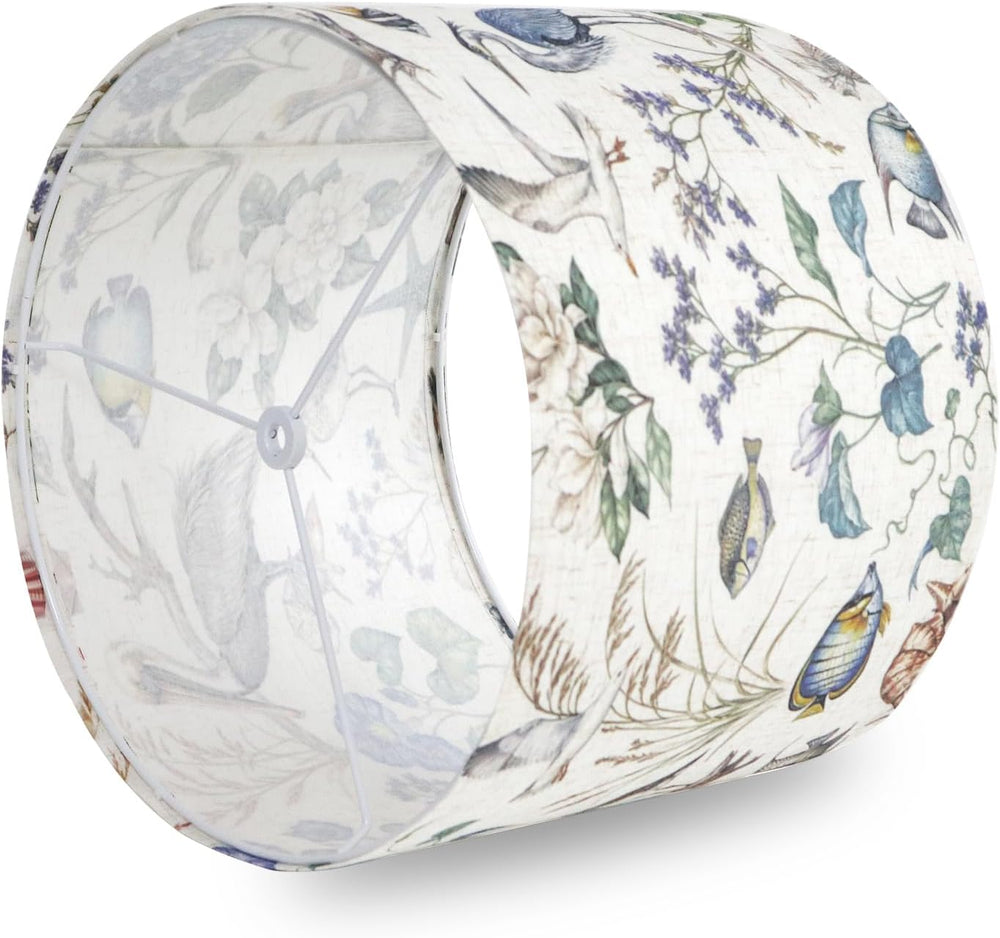 Drum Lampshades, Print Floral Linen Lamp Shade with White Frame