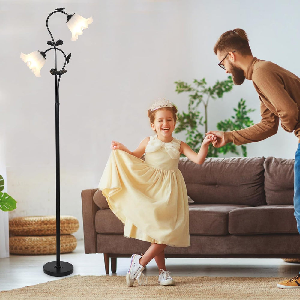 HMVPL Black Floor Lamp for Living Room, Flower Standing Lamp with 2 LED 5W Bl...