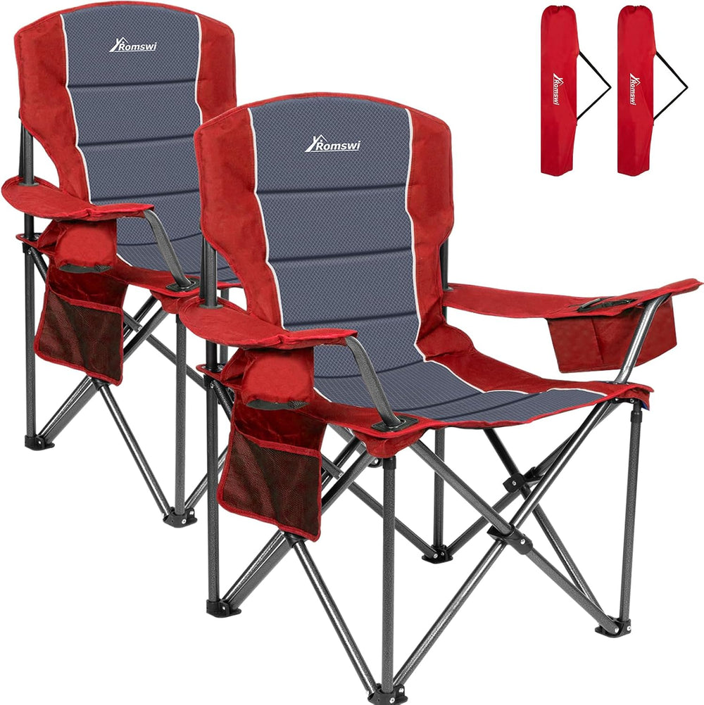 Romswi Oversized Camping Chairs,Heavy Duty Support 500 LBS,Padded Back & ...