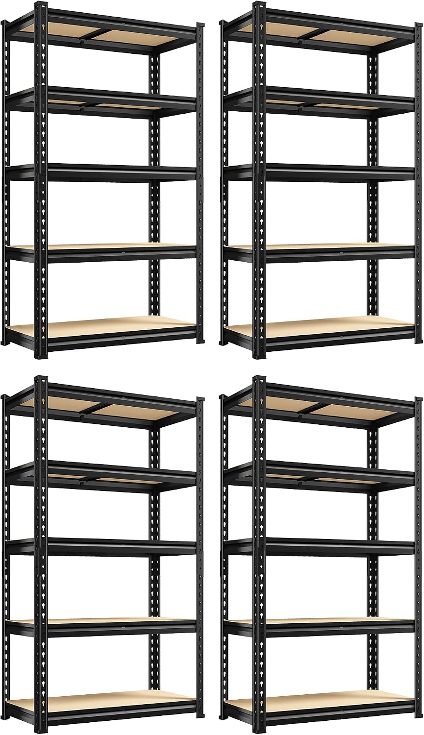 REIBII 4 Pack Garage Shelving,5-Tier Storage Shelves for Warehouse