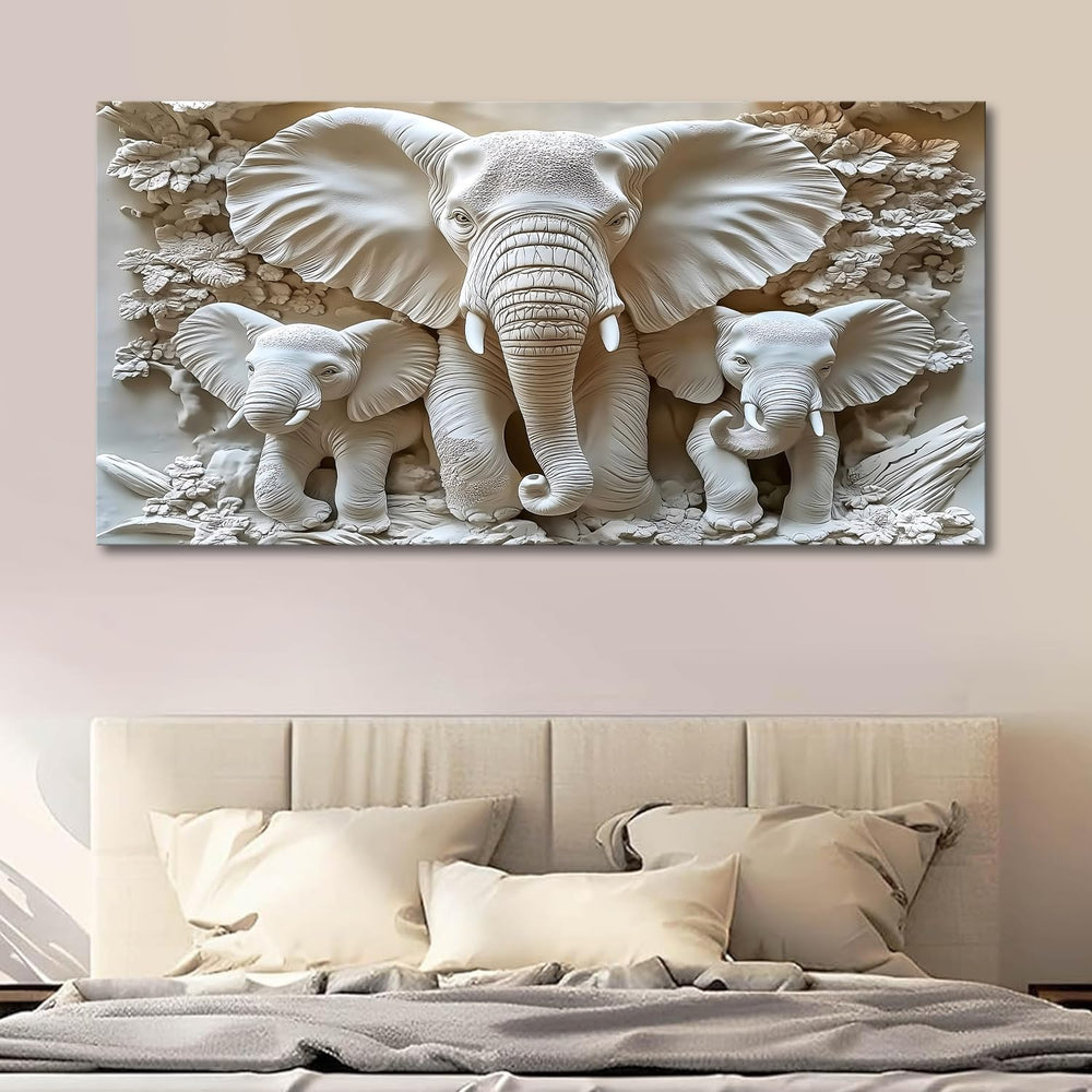 MooMel Large Framed Elephant Family Wall Art Canvas Wall Decor 79x40 Inch Abs...