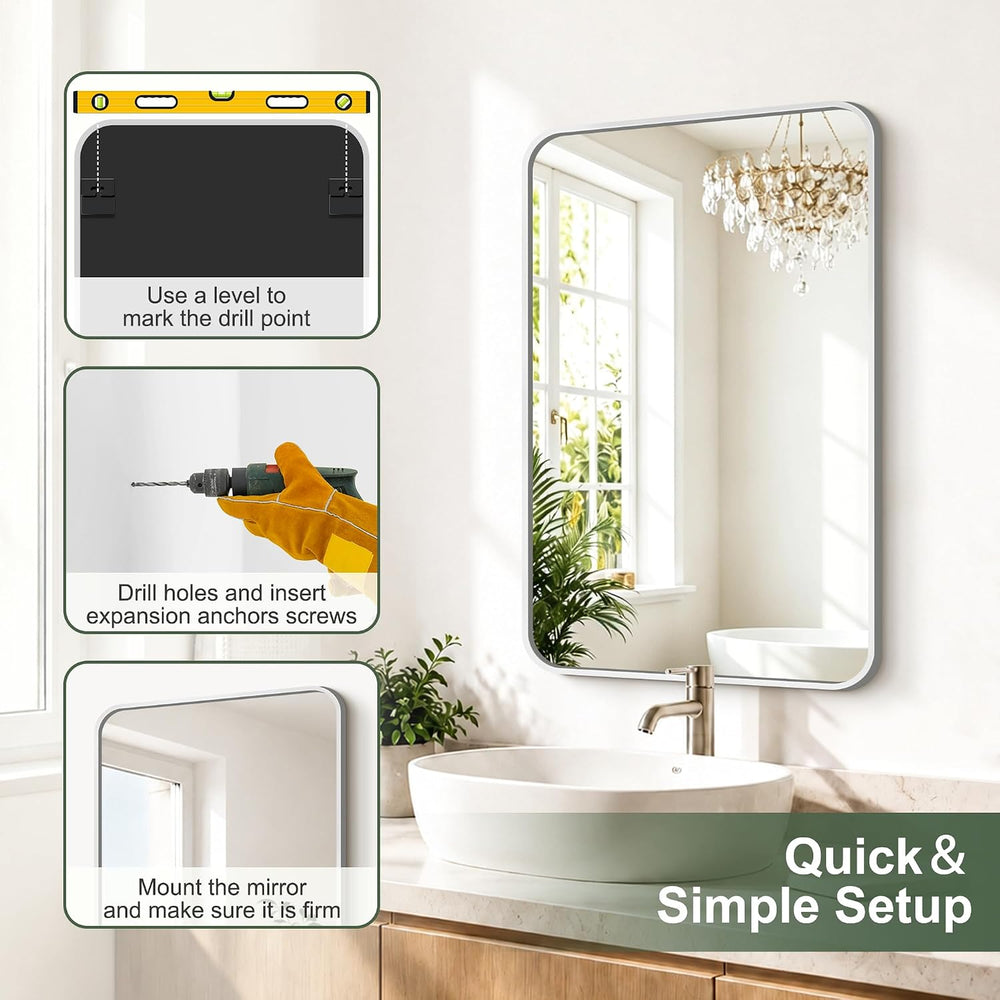 Bathroom Vanity Mirror for Wall, 30”x20”-2pcs Mirror for Over Sink, Silver