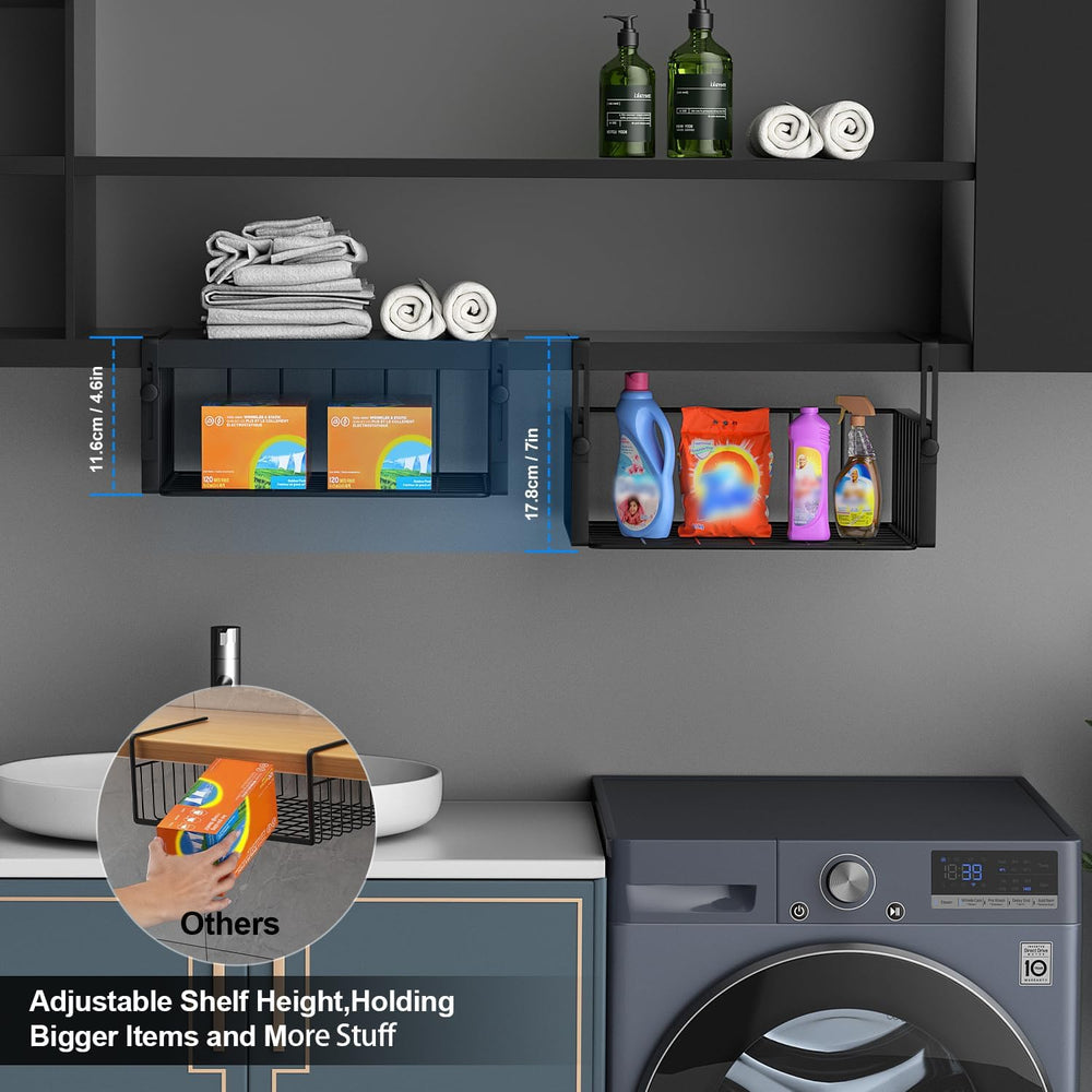 AmonHouseware 2Pack Under Shelf Basket Storage,Adjustable Hanging,Black