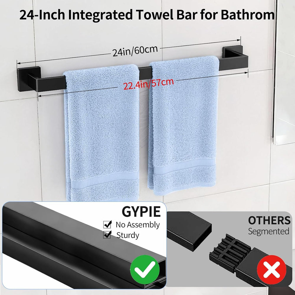 Gypie Bathroom Accessories Set Wall Mounted, 10-Piece 24In Matte Black