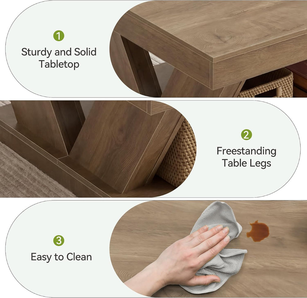 LITTLE TREE Coffee Table, Farmhouse Coffee Table with Large Storage Shelf, 2-...