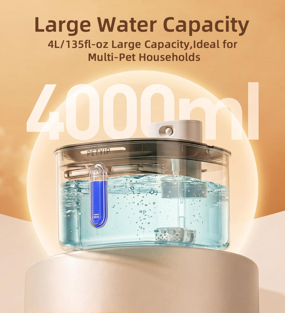 Wireless Cat Water Fountain Stainless Steel,135fl-oz/4L Battery Operated Auto...