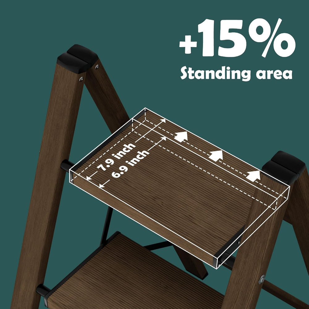 Taranta 2 Step Stool Foldable,Aluminum Step Ladder-Walnut