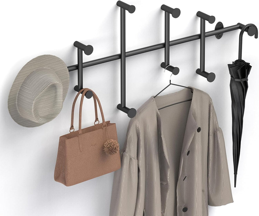 31'' Coat Rack Wall Mount, Large Coat Hooks Wall Mount (Black)