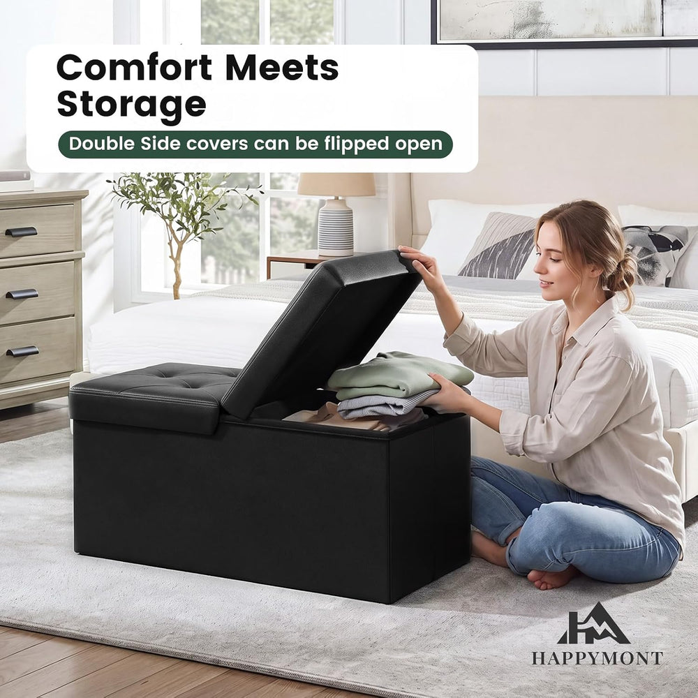 30 Inches Folding Storage Ottoman Bench with Flipping Lid