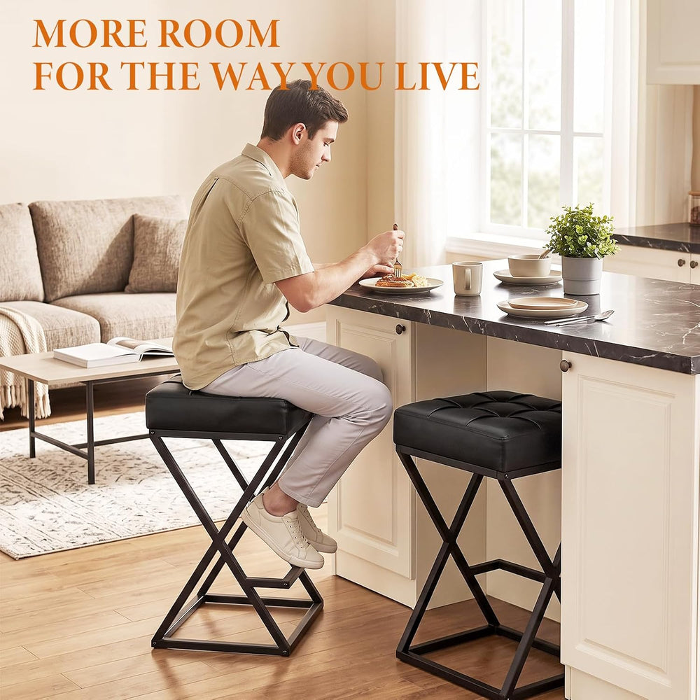 Bar Stools Set of 2, 26 Inch Counter Height Stool Faux Leather Black