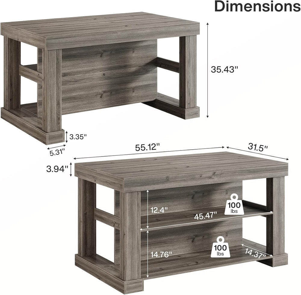 Tribesigns Kitchen Island with Seating and Storage, 55-Inch Farmhouse Station...