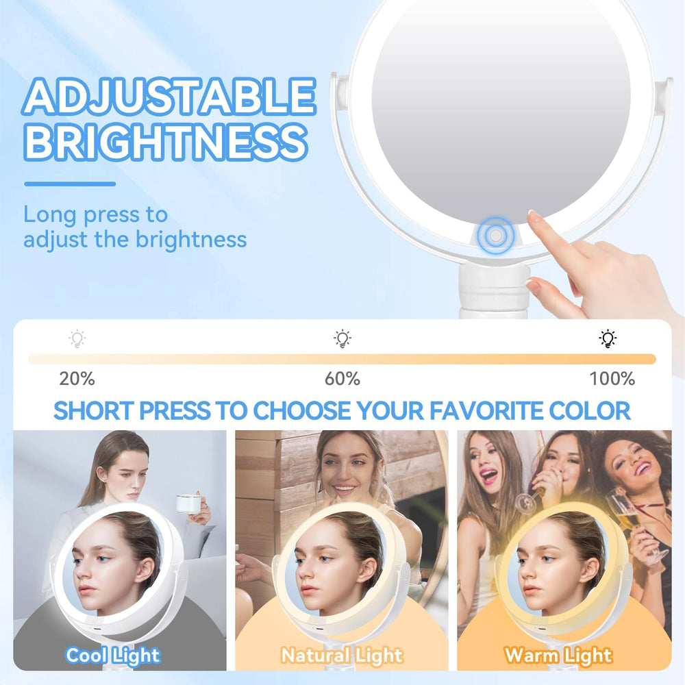 KOOKIN 1X/10X Magnifying Mirror with Light, Travel Makeup Mirror, White