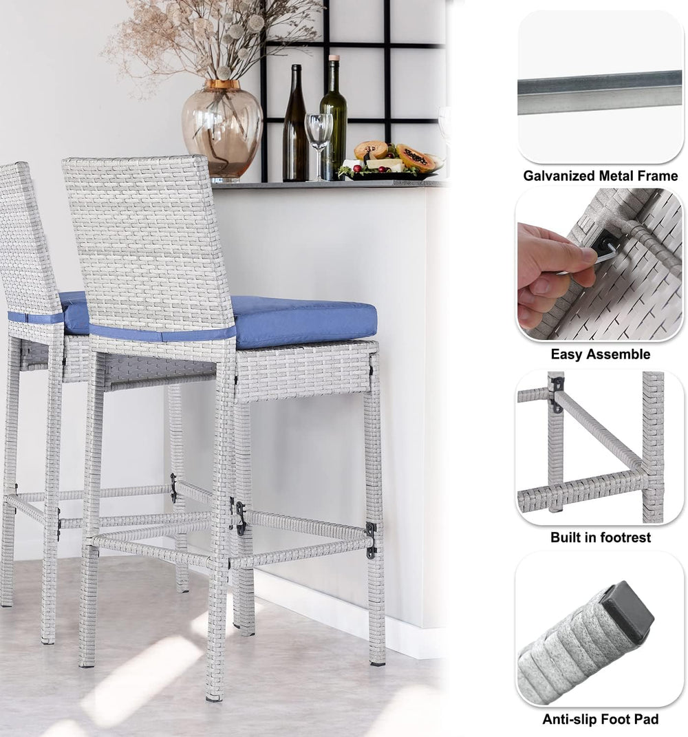 Outdoor Bar Stools Set of 2 Wicker Counter Height Bar Stools Patio Chairs Bar...