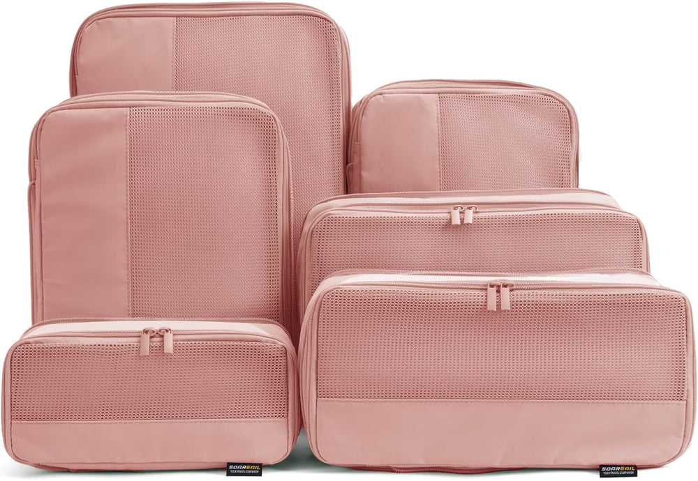 6 Piece Compression Packing Cubes for 7–14 Day Travel, Dusty Pink