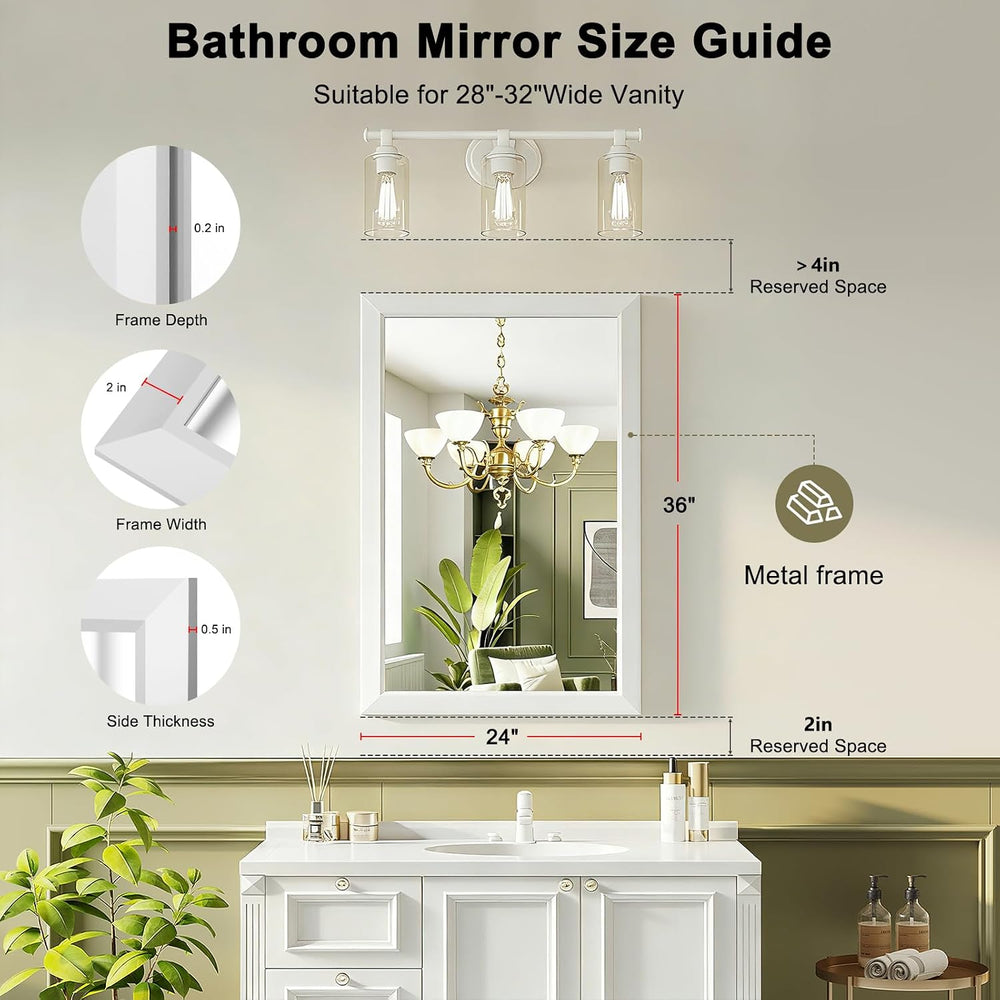 Bathroom Wall Vanity Mirror for Over Sink(White,24x36Inch)