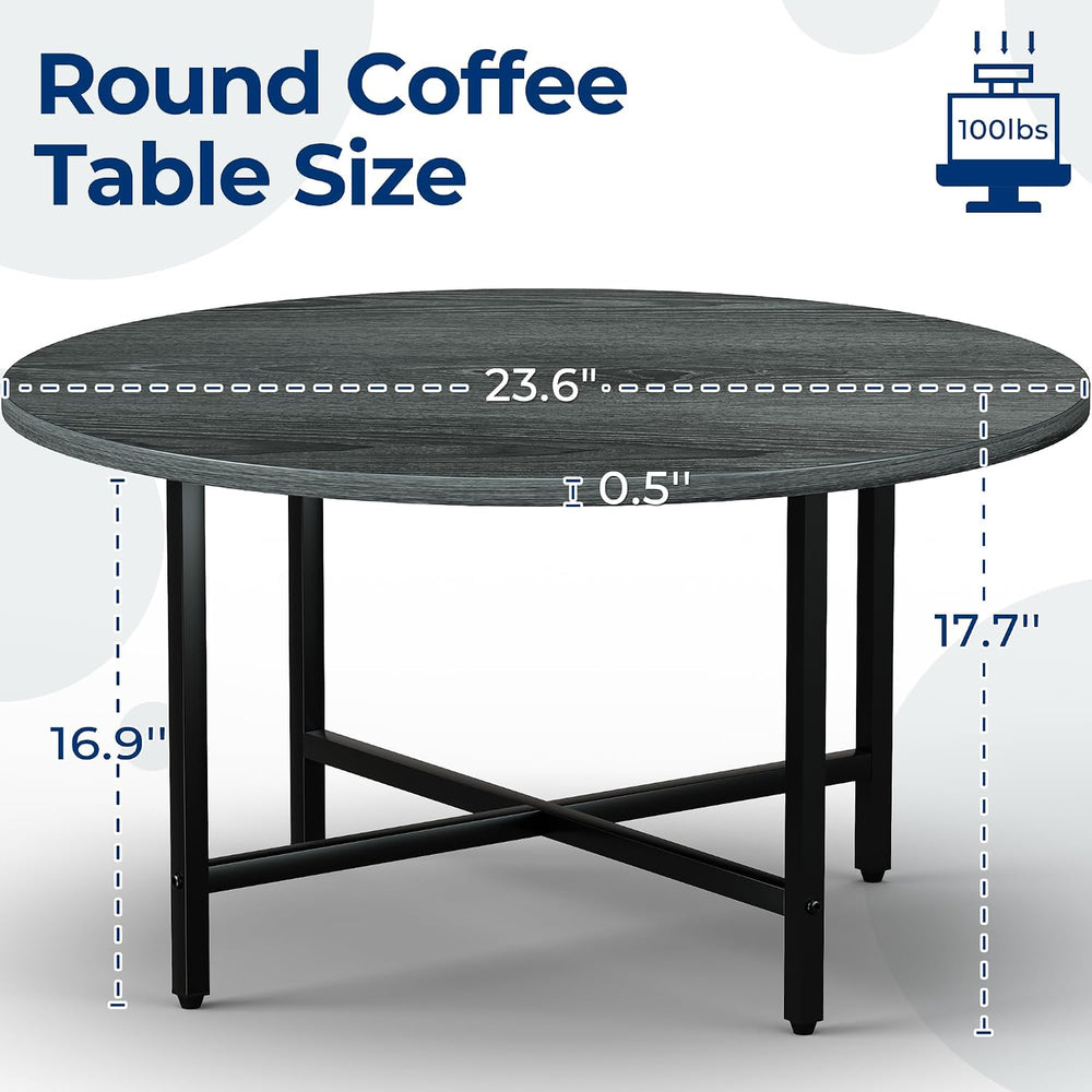 FAMIDGE Coffee Table, 23.6" Round Coffee Table, Grey Living Room Tables