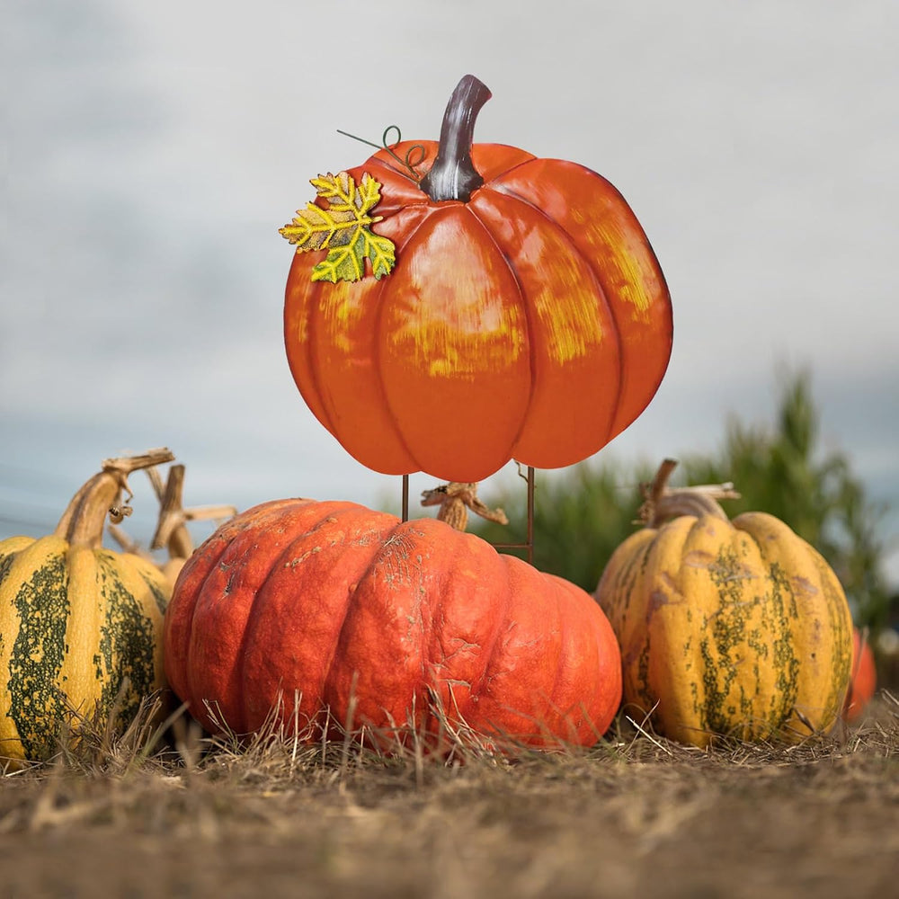 Metal Pumpkin Garden Stake Outdoor Fall Decor Decorative Pumpkin Yard Sign